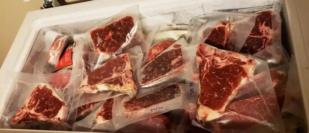 Freezer filled with steaks and other custom cuts of beef