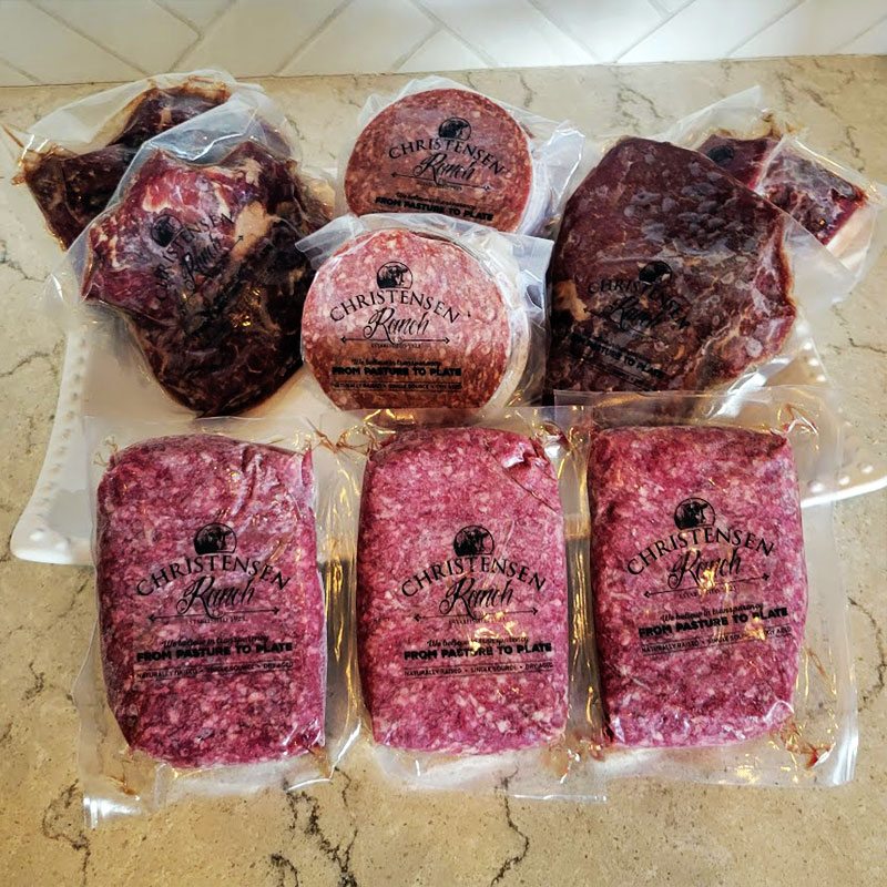 Colorado ground beef, hamburger patties, stew meat, and London broil