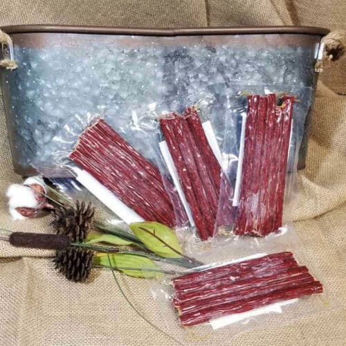 Christensen Ranch beef sticks with galvanized tub