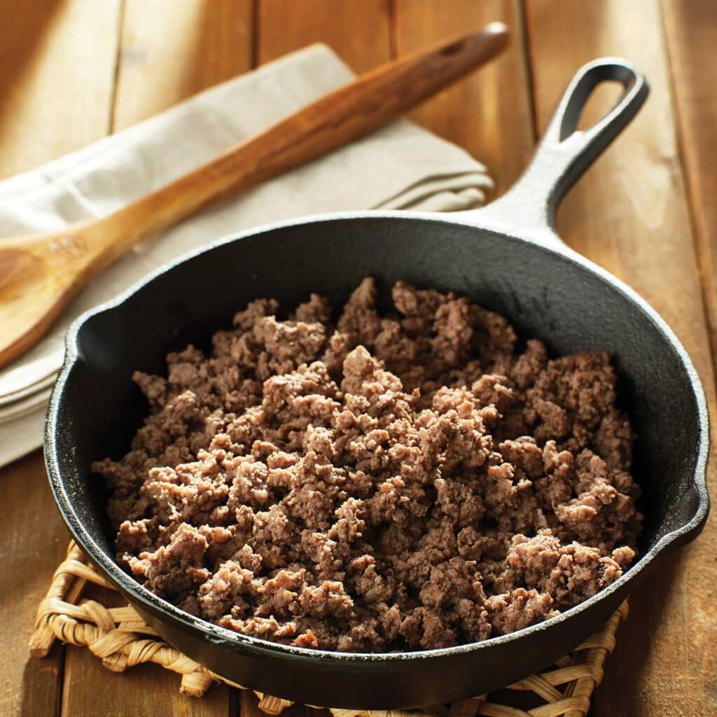 Cast iron skillet with ground beef