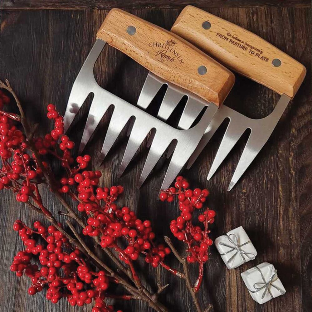 Steel wood meat claws for shredding beef with engraved wooden handles