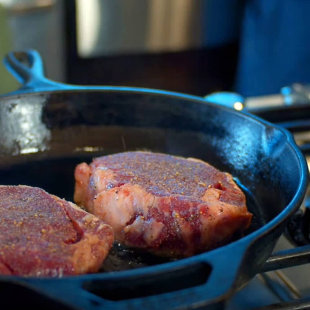 Christensen Ranch Tenderloin Steaks in a cast iron grill