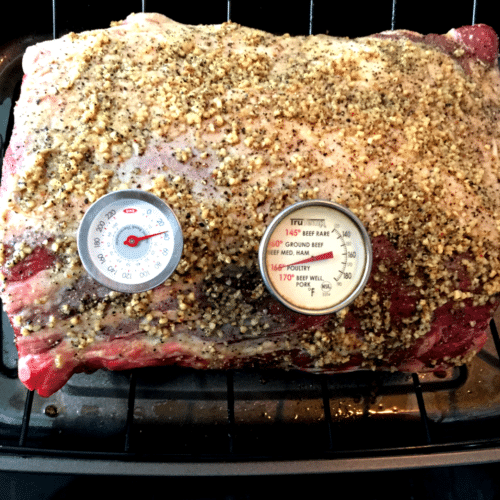 Jodi's prime rib roast seasoned with a blend of spices, ready to be cooked using this easy beef prime rib roast recipe from Christensen Ranch