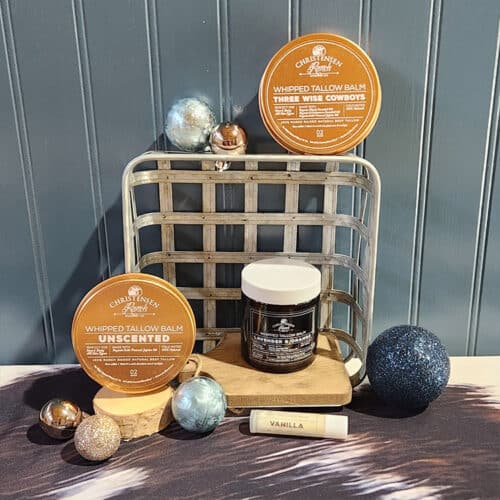 Ranch-raised whipped beef tallow skin care and lip balm holiday gift set