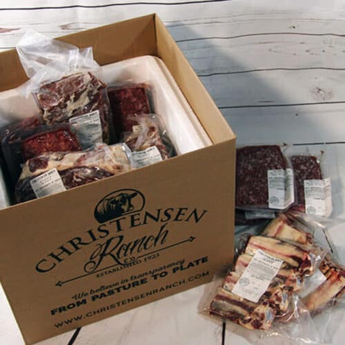 Build your own beef box with Christensen Ranch's Stockman's Choice box and choose from roasts, everyday and premium steaks, ground beef, breakfast sausage, stew meat, and rib cuts