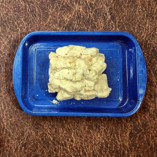 Raw beef suet kidney fat in a dish for rendering into tallow